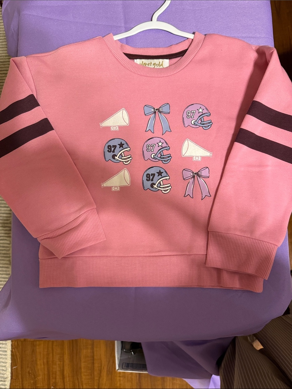 Planet Gold Pink Sweatshirt with Navy Stripe Sleeve Detail